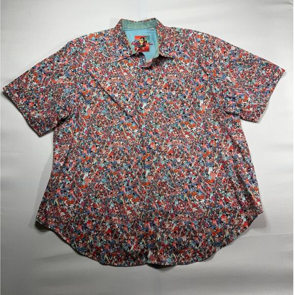 Robert Graham Men' Short Sleeve Samurai Warrior Print Button Up Shirt - Size 2XL - Picture 1 of 5
